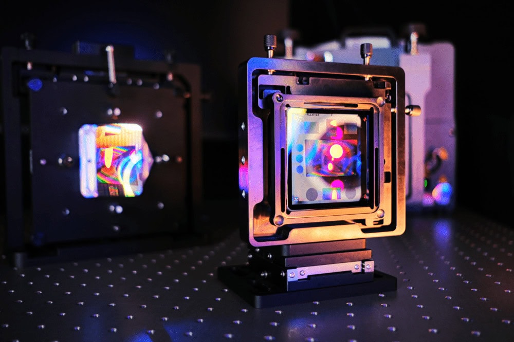 Rainbows reflections on a freeform optic and an AOM computer-generated hologram (CGH) in a metrology system